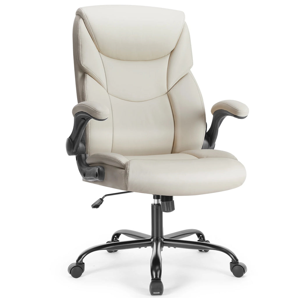 Ergonomic Heavy Duty Desk Chair with Flip-up Arms PU Leather Adjustable Swivel Rolling