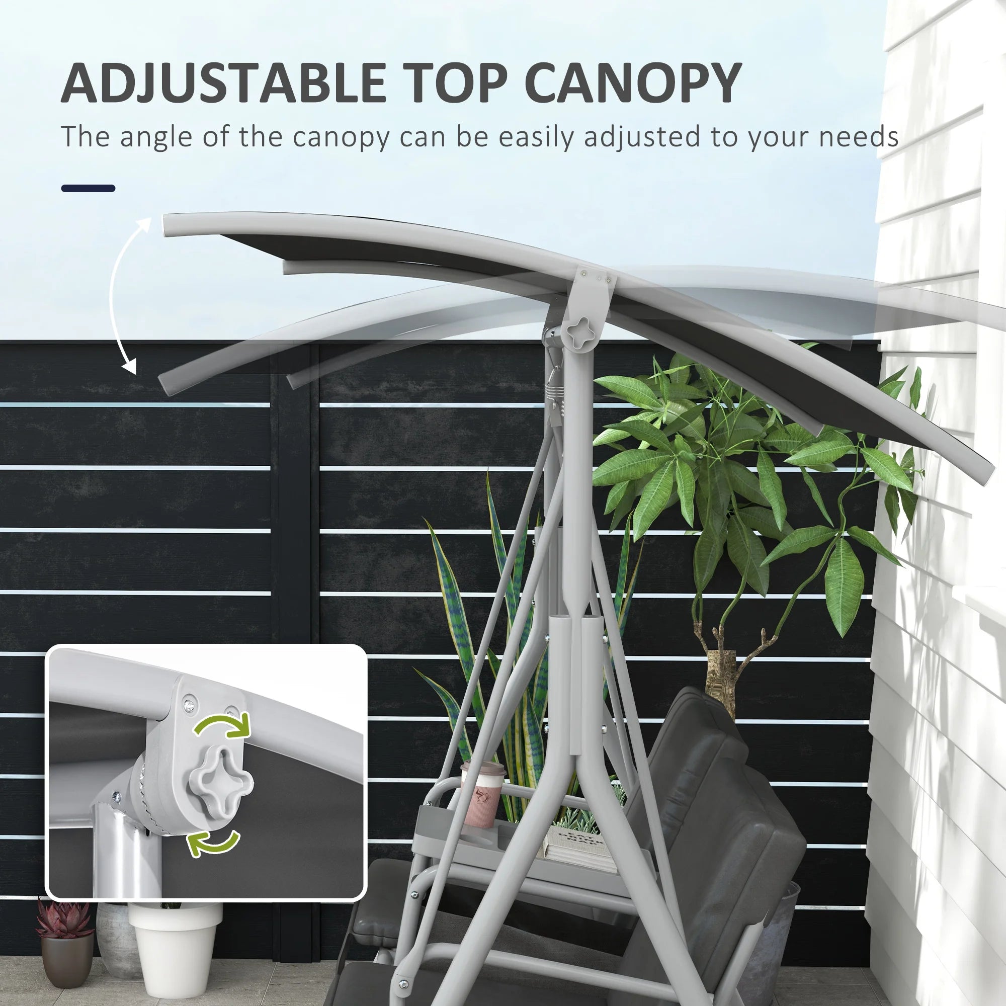 Outdoor Swing Chair Canopy Patio Garden Hanging 2 Person Yard Furniture Gray