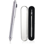 4-in-1 Multi-Function Refillable and Retractable Ballpoint Pen with 0.5mm Mechanical Pencil Fine Point Silver Metal Barre