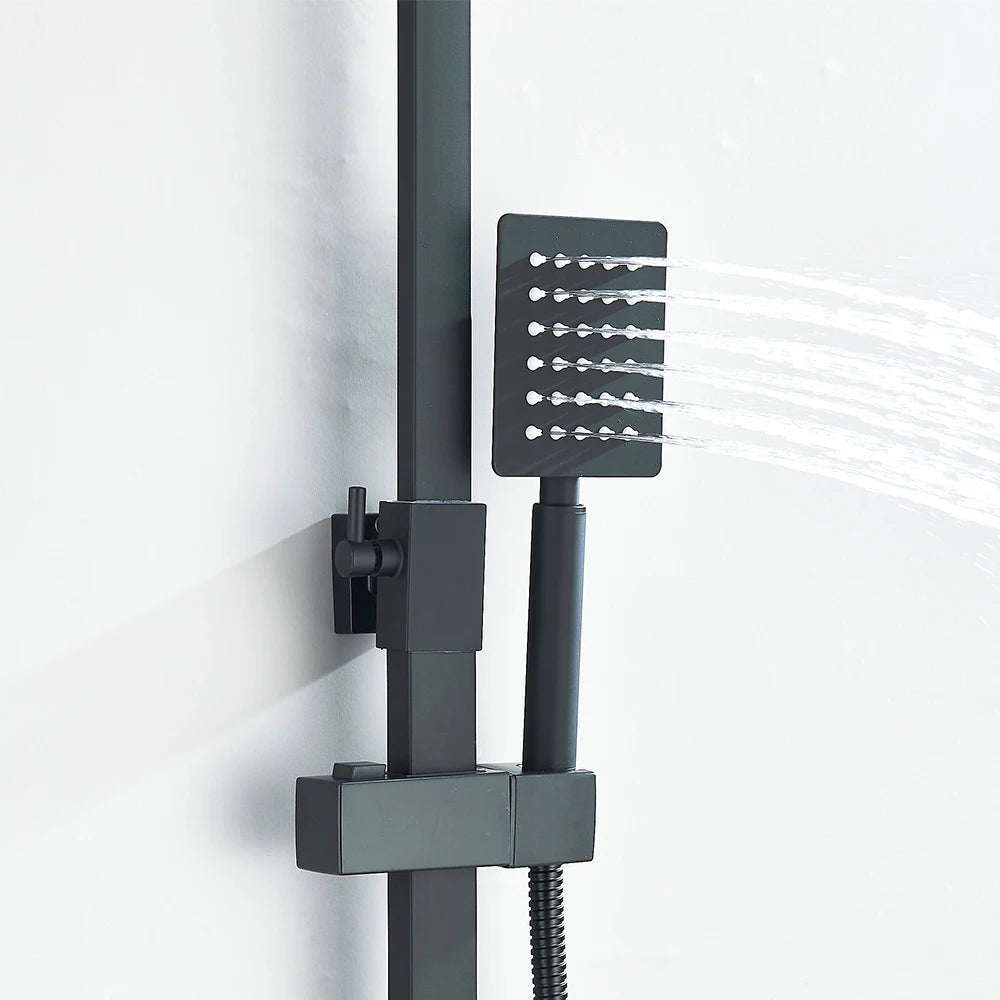 Luxury Bathroom Shower Faucet Wall Mounted Swivel Spout Shower Set Square Rainfall Water Tap Mixer System Hot Cold Taps