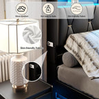 Queen Size Lift-Up Storage Bed Frame with LED Lights, Charging Station & Noise-Free Design