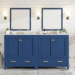 60" Bathroom Vanity with Double Sink, Solid Wood Bathroom Cabinet with 2 Drawers, Storage Racks & 2 Cabinets, Separate Two 30 In