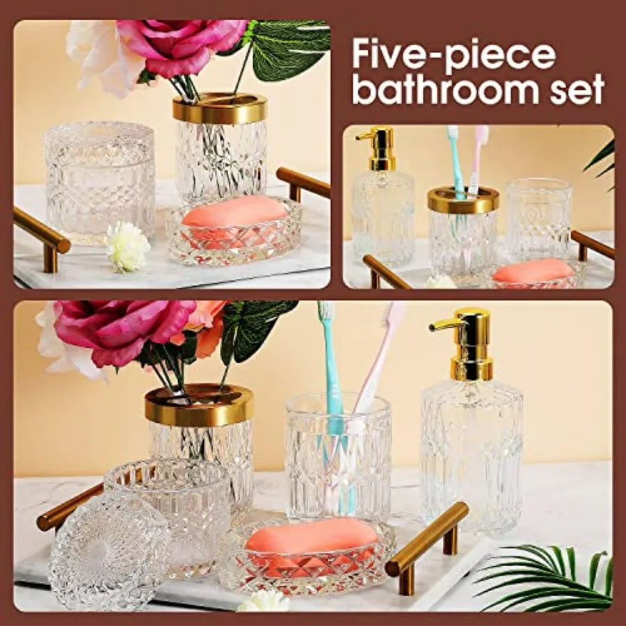 5Pcs Glass Bathroom Accessories Complete Set
