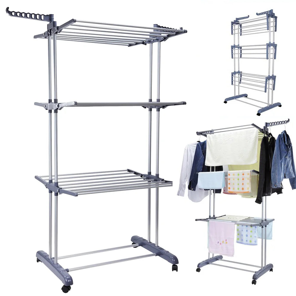 Clothes Drying Rack Stand 4-Tier Foldable Stainless Steel