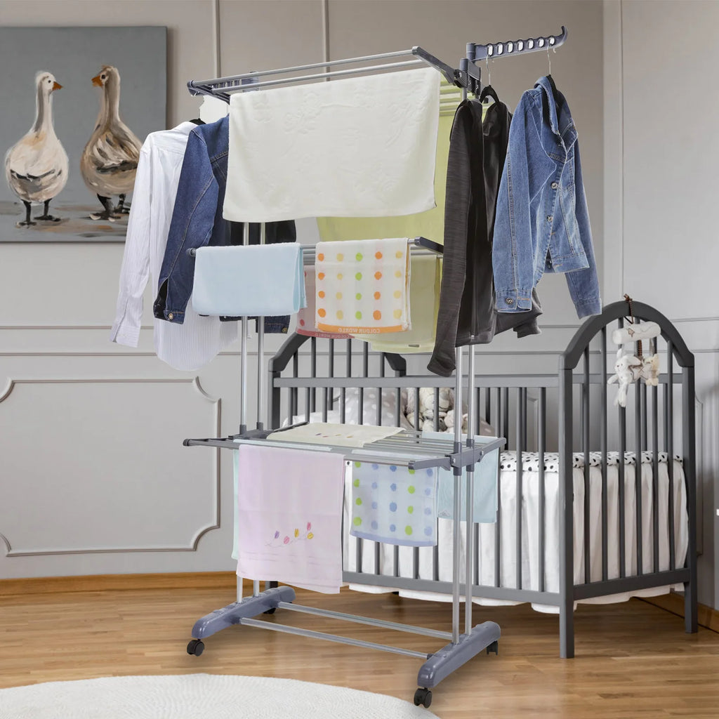 Clothes Drying Rack Stand 4-Tier Foldable Stainless Steel