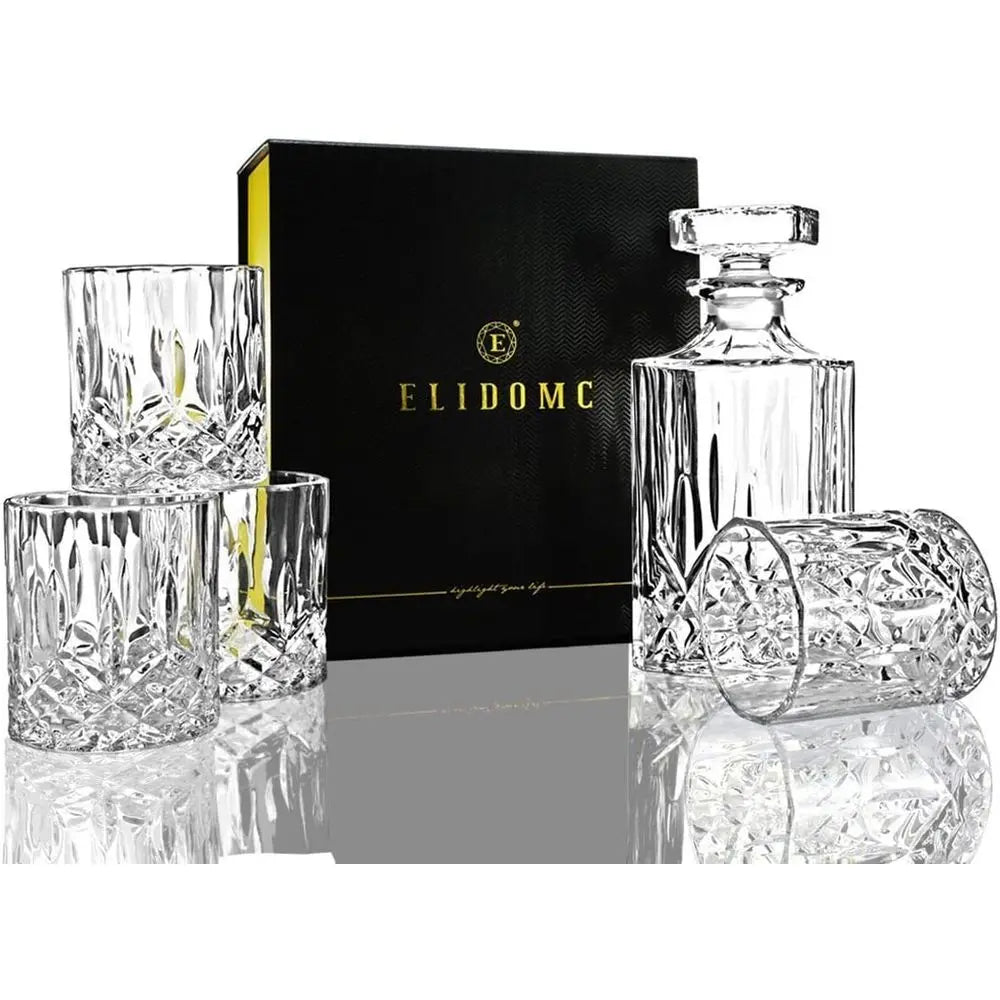 5-Piece Crystal Whiskey Decanter Set with 4 Glasses