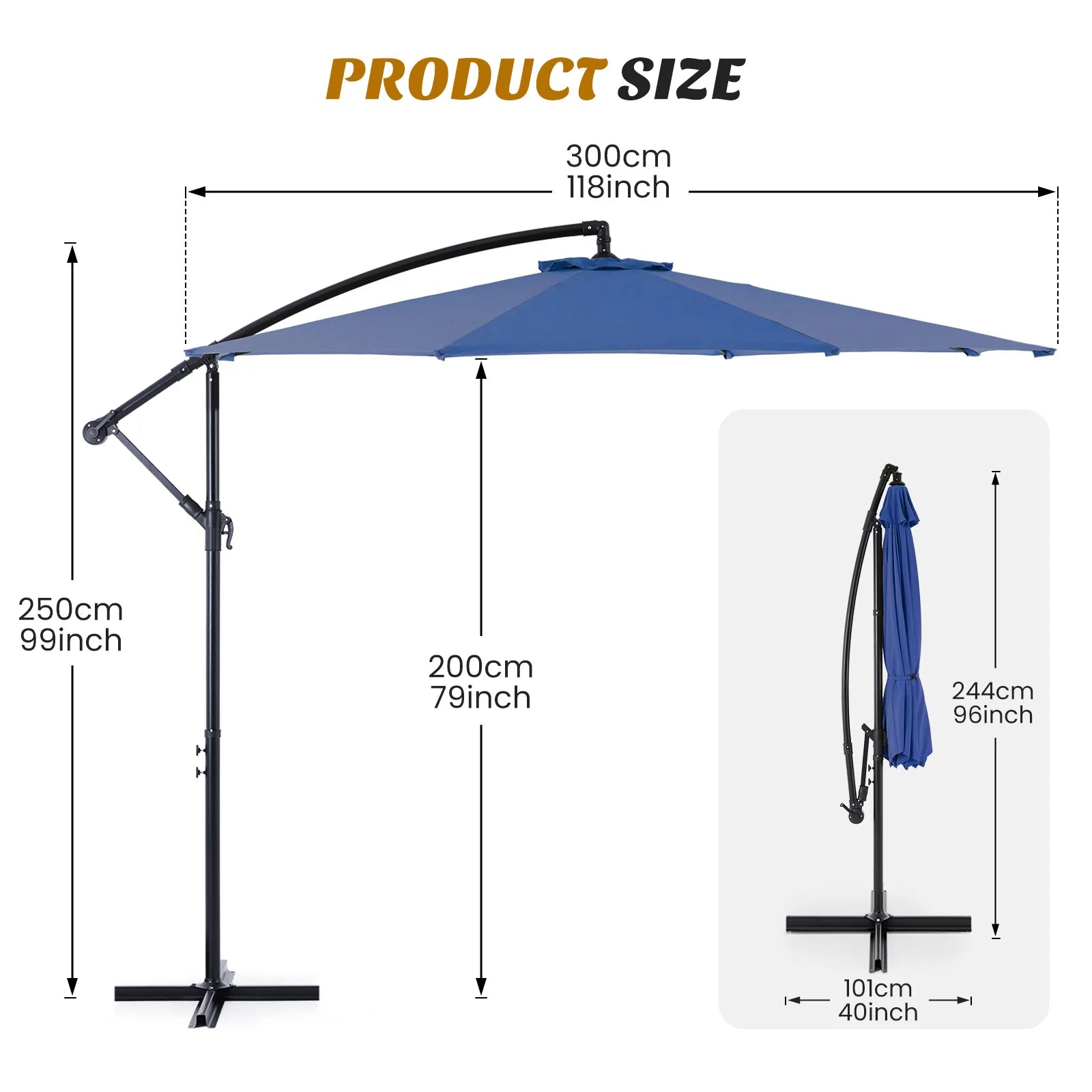 10FT Outdoor Patio Umbrella Hanging Cantilever with Easy Tilt Adjustment UV Protection 8 Sturdy Ribs