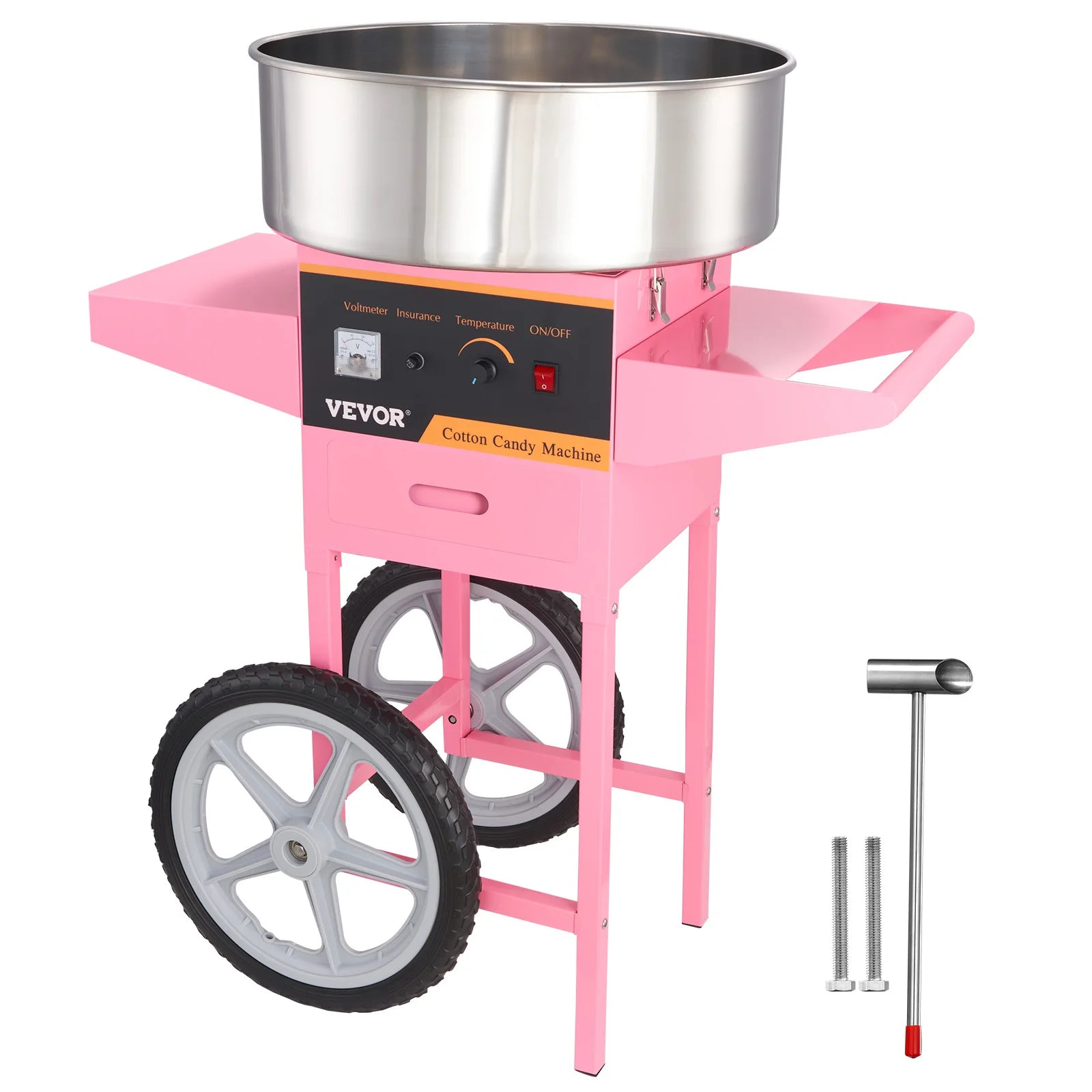 Electric Cotton Candy Machine with Cart 1000W Commercial Floss Maker with Stainless Steel Bowl Sugar Scoop and Drawer