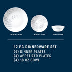 Flowing Fern 12-Piece Glass Dinnerware Set Service for 4