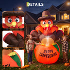 6ft Thanksgiving Pumpkin Turkey Inflatable Yard Decor With 7 Led Lights, Blower, Stakes & Ropes For Lawn Porch Garden Party Home