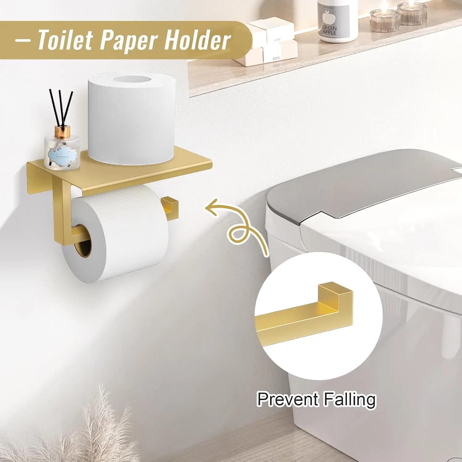 Brushed Gold Bathroom Hardware Accessorie Set 23.6 Inch Towel Bar Set 5-Pieces Towel Rack&Holder Set for Bathroom,Upgraded Toilet Paper Holder with Shelf,Stainless Steel Wall-Mounted