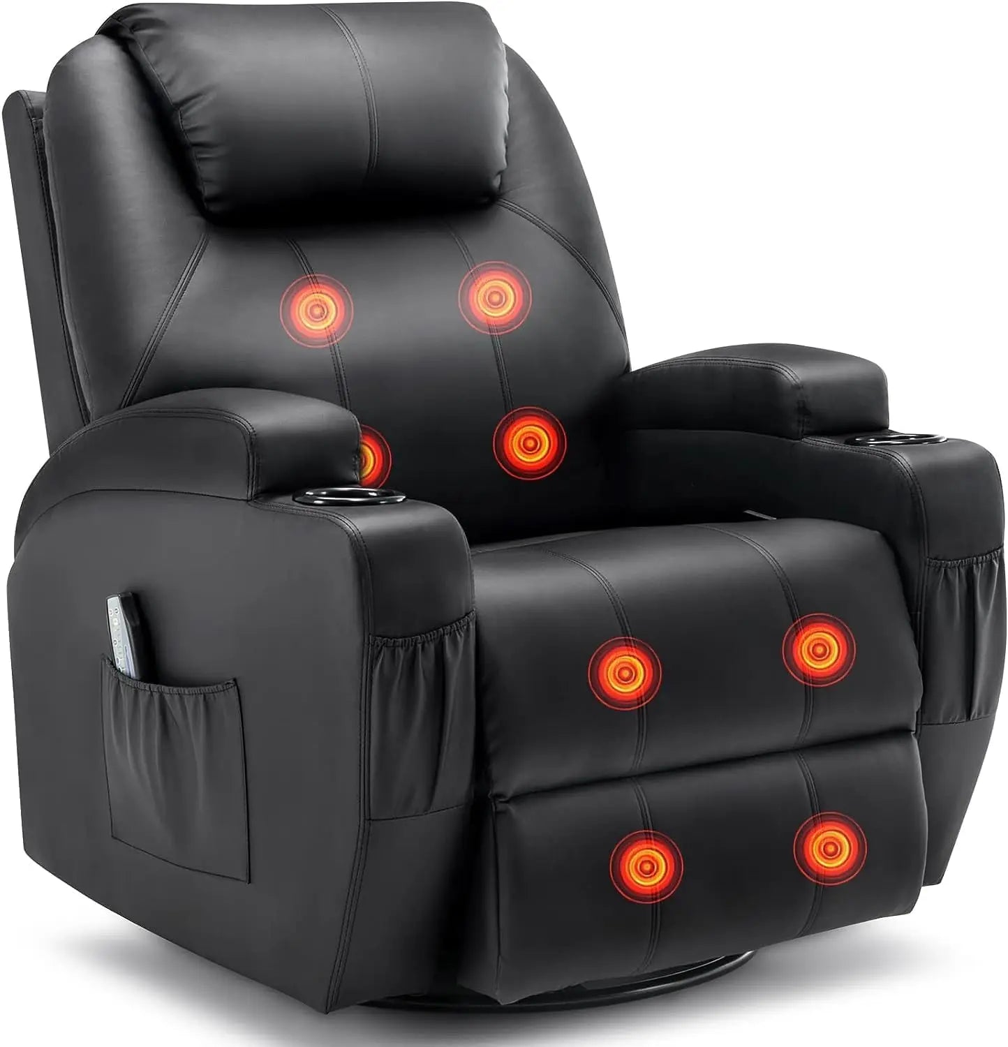 Recliner Chair with Massage and Heat, 360° Swivel Rocking Chairs for Adults, Remote Control and Cup Holder