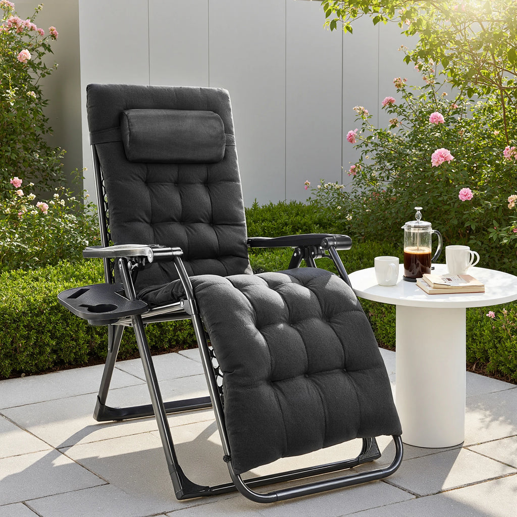 Zero Gravity Portable Recliner Camping Patio Lounge Chair with Cup Holder Trays Adjustable Pillow