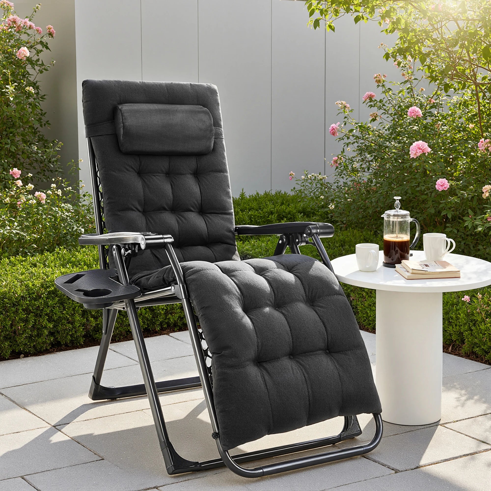 Zero Gravity Portable Recliner Camping Patio Lounge Chair with Cup Holder Trays Adjustable Pillow