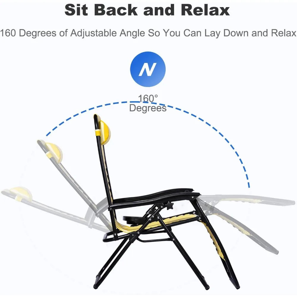 Set of 2 Relaxing Recliners Patio Chairs Adjustable Steel Mesh Zero Gravity Lounge Chair Beach Chairs with Pillow Customized