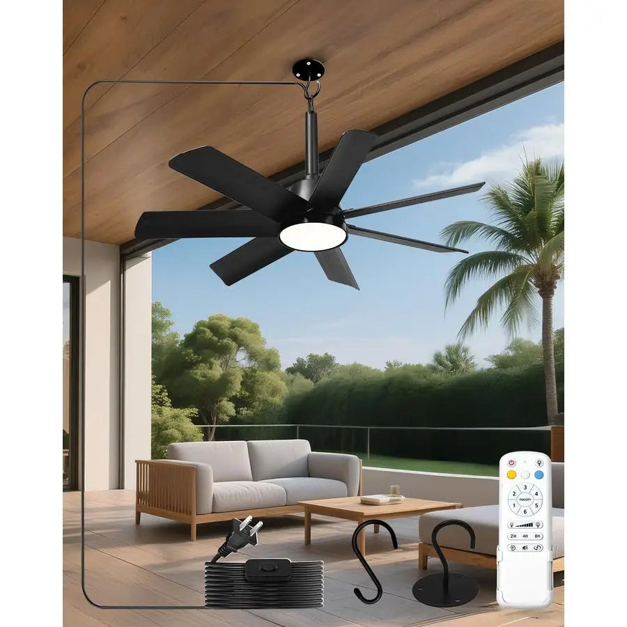 Outdoor Ceiling Fan with Lights and Remote, LED Gazebo Hanging Fan with Hook