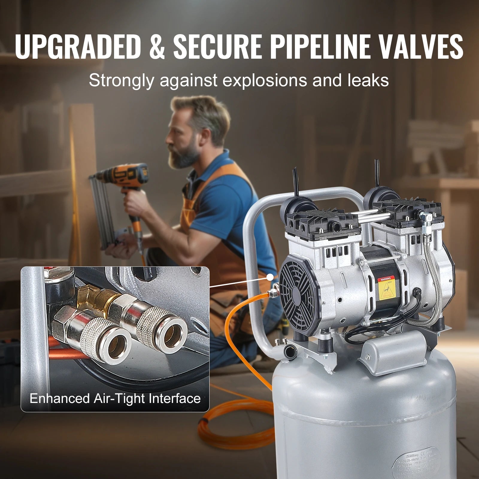 13 Gallon Air Compressor 2HP Oil Free Air Compressor Tank with 125PSI Max Pressure
