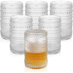 Vintage Set of 6 15 oz Hobnail Glass Cups with Embossed Clear Design