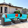 wicker outdoor sectional furniture with glass table and cushions