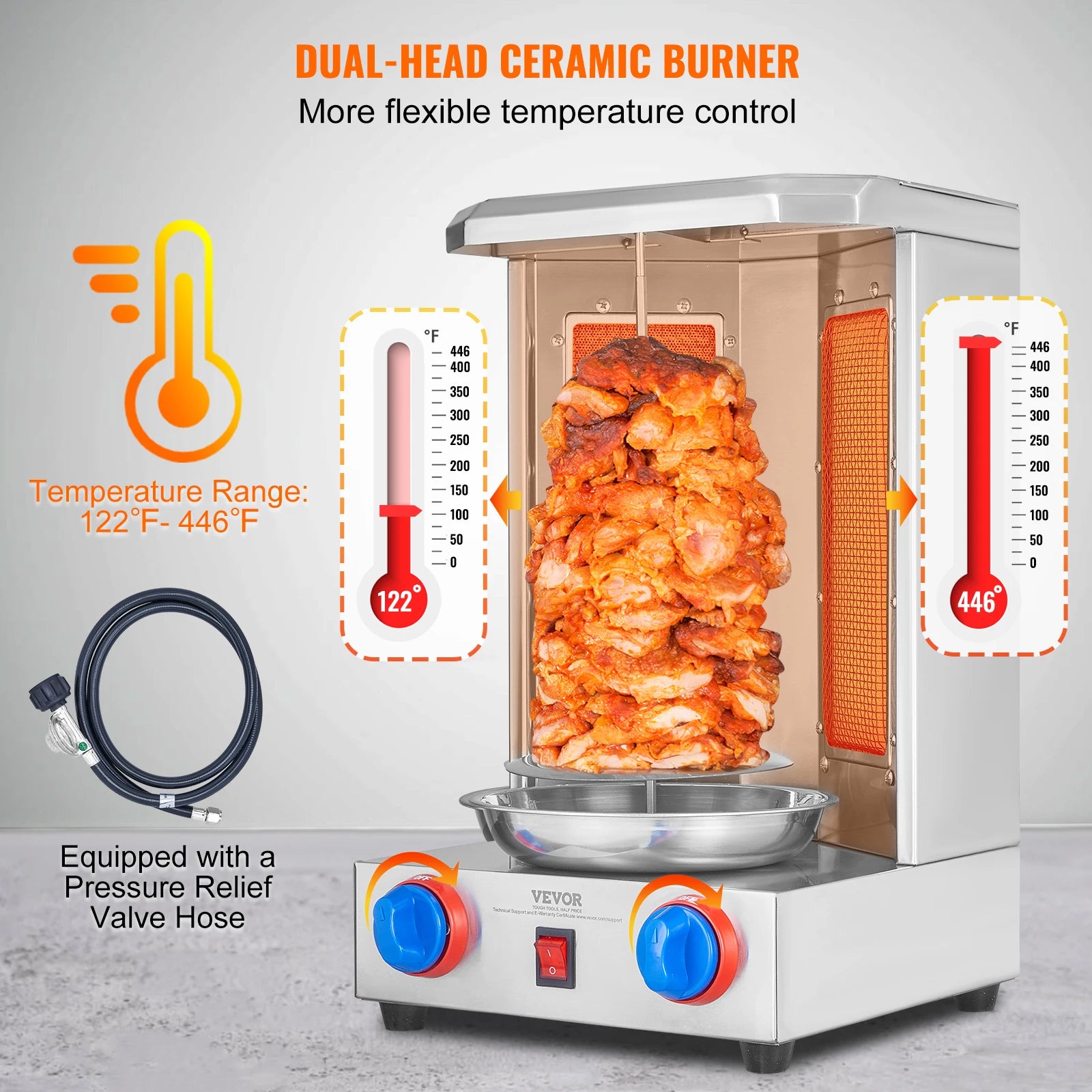 Shawarma Grill Machine13 lbs Chicken Shawarma Cooker Gas Vertical Broiler Gyro Rotisserie Oven Doner Kebab for Home