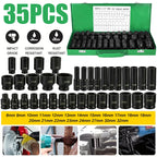 35pcs Professional Heavy-Duty 1/2" Pneumatic Tool Kit with Air Gun, Hex Extensions, Rotary Tools & Impact Socket Set