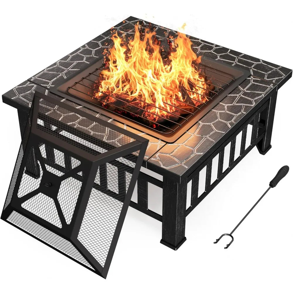 Devoko Outdoor Fire Pit, 32 Inch Firepit Table Metal Outdoor Fireplaces with Waterproof Cover