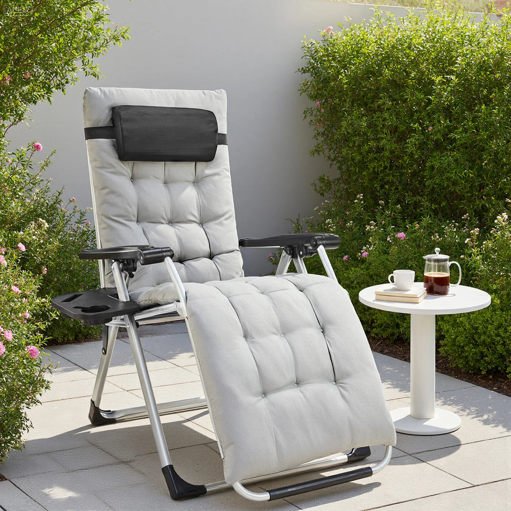 Zero Gravity Portable Recliner Camping Patio Lounge Chair with Cup Holder Trays Adjustable Pillow