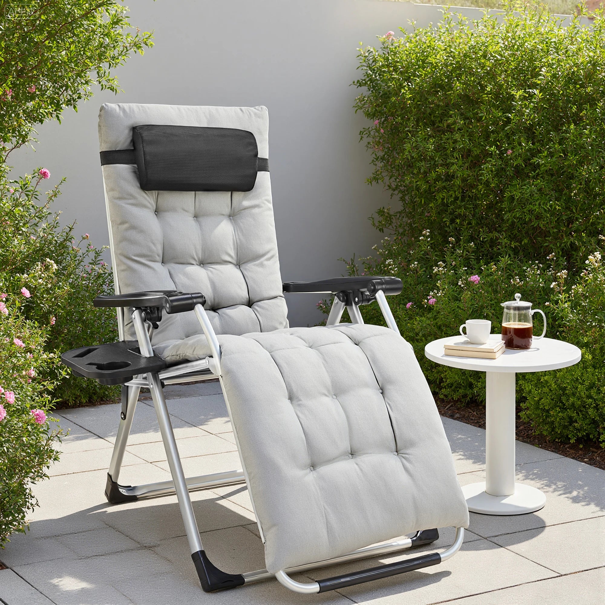 Zero Gravity Portable Recliner Camping Patio Lounge Chair with Cup Holder Trays Adjustable Pillow