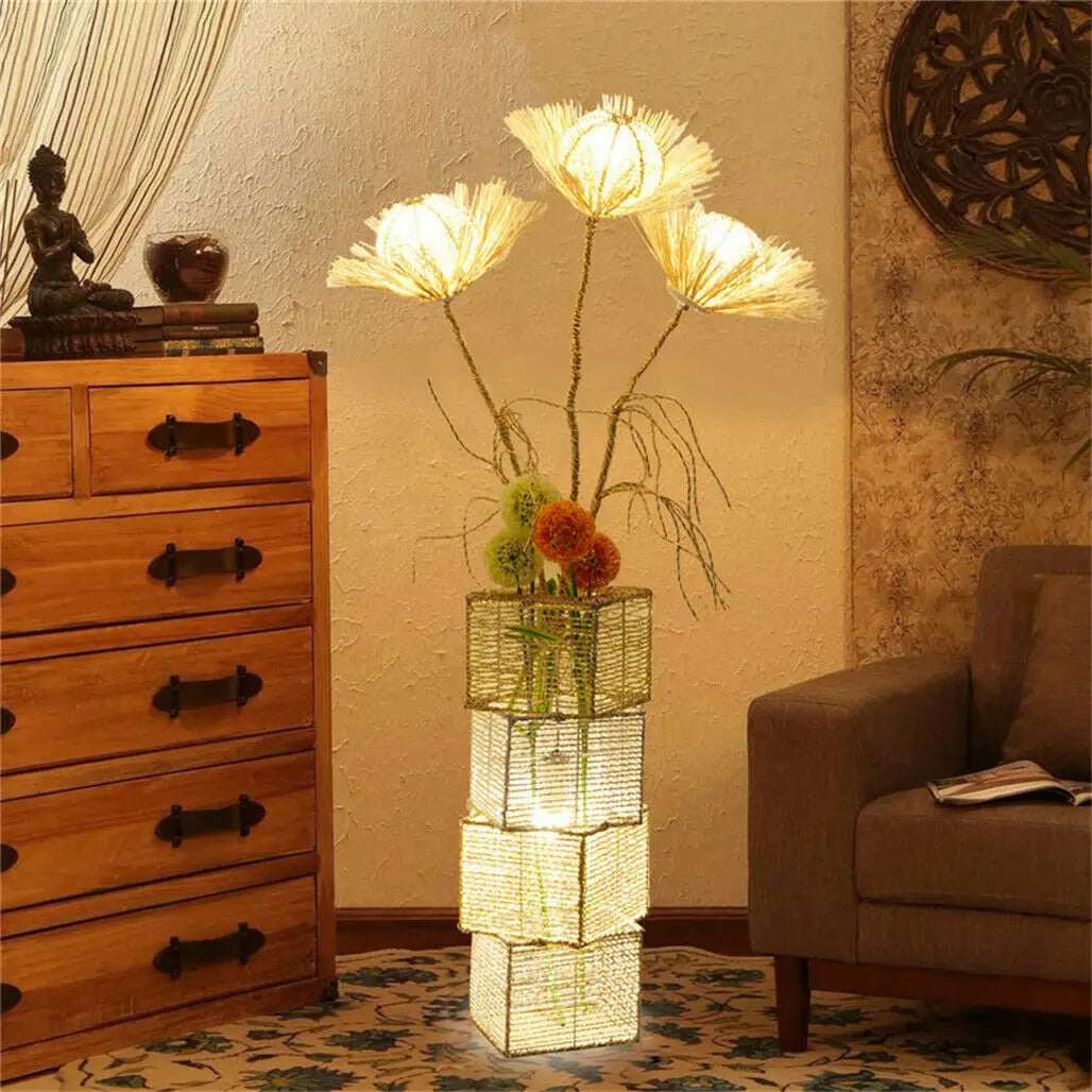 Modern Rattan Floor Lamp Dimmable Standing Floor Lamp