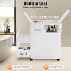 Modern Bathroom Storage Cabinet PVC Narrow Floor Storage Cabinet Floor Standing Storage Cabinet with Drawers Capacity 50kg White