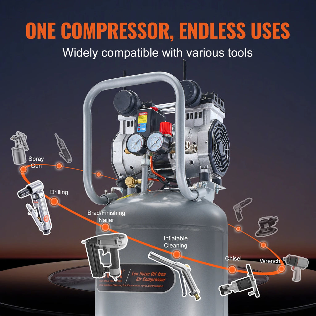 13 Gallon Air Compressor 2HP Oil Free Air Compressor Tank with 125PSI Max Pressure