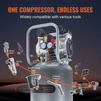 13 Gallon Air Compressor 2HP Oil Free Air Compressor Tank with 125PSI Max Pressure