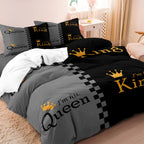 3Pcs King Queen Size Bedding Set Black Grey Gold Crown Duvet Cover Soft Microfiber Bed Set Couple Bed Linen (No Filler)