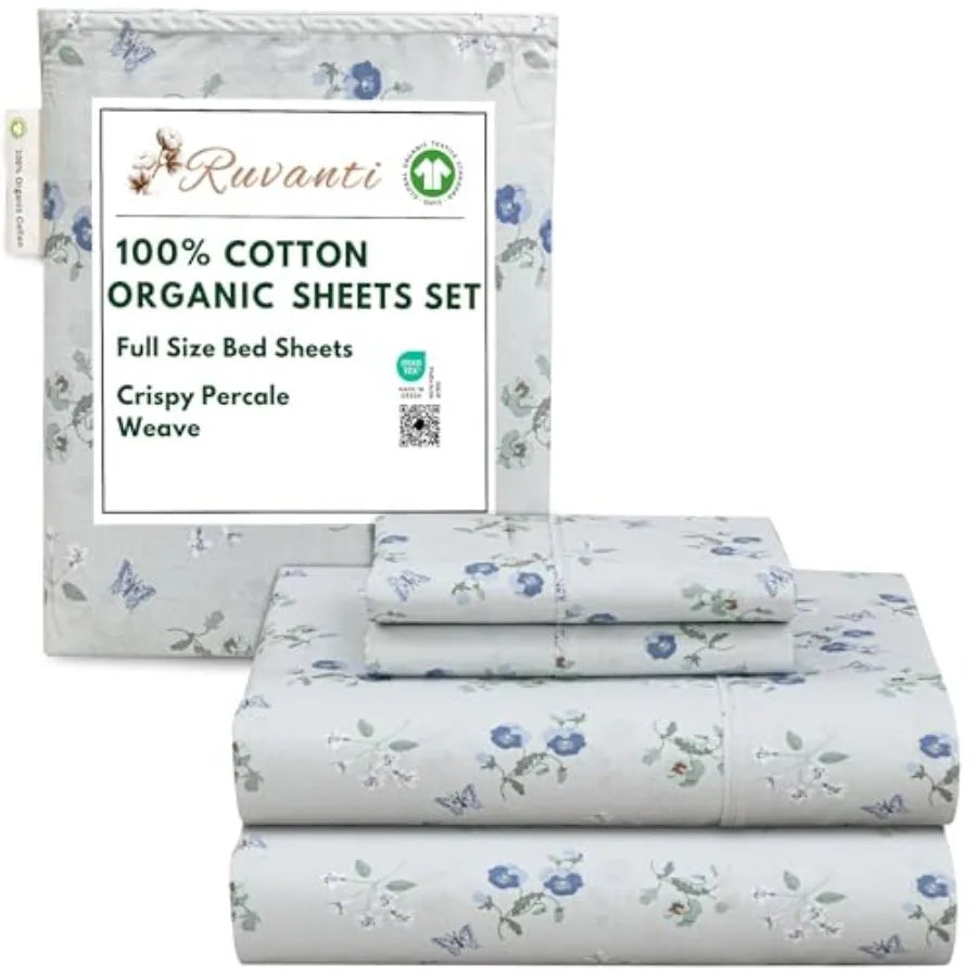 100% Cotton Organic Percale Sheets Size Crisp Cooling Bed Sheets for Hot Sleepers, Deep Pocket 15", Soft Peach Finish