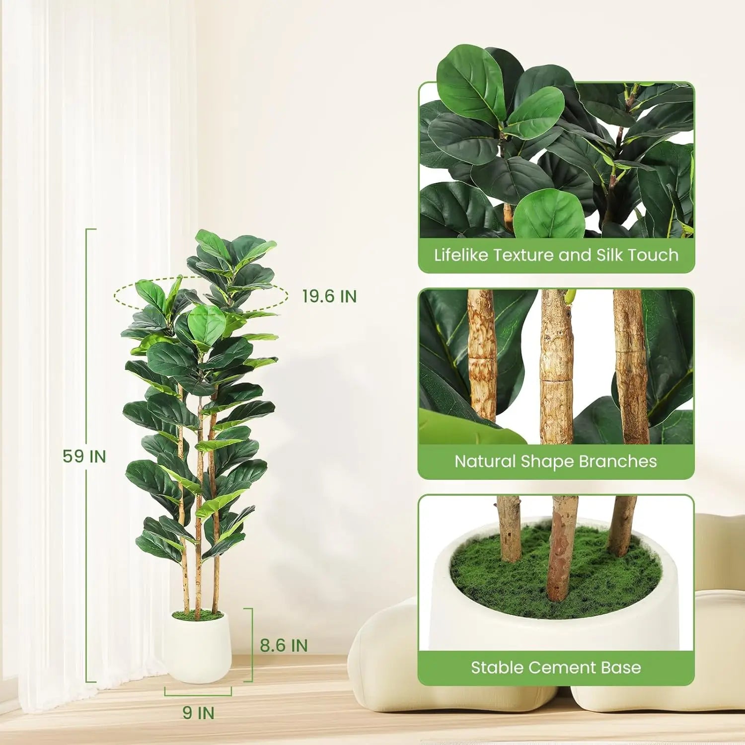 5/6/7 FT Artificial Fiddle Leaf Fig Tree with Pot