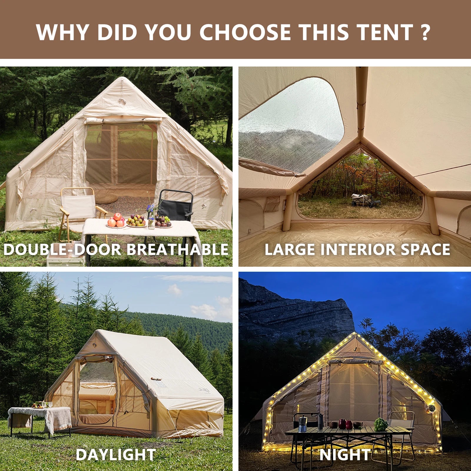 Inflatable Tent With Skylight, Pump, 4-6 Person Outdoor Family Luxury Tent