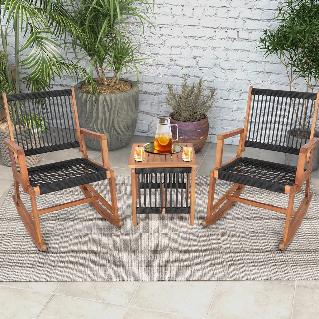 3pcs Wood Bistro Table Rocking Chair Set, All-Weather