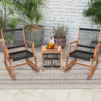 3pcs Wood Bistro Table Rocking Chair Set, All-Weather