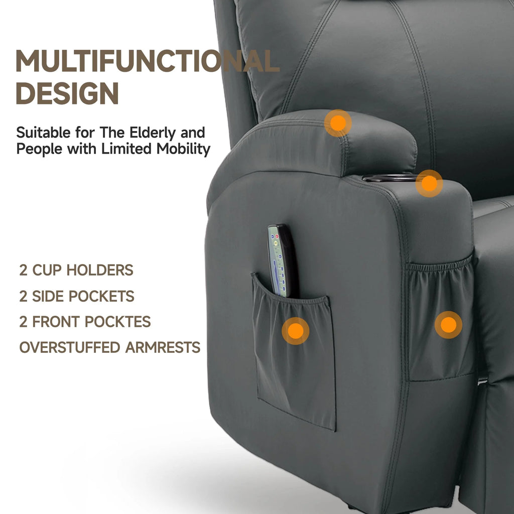 Recliner Chair with Massage and Heat, 360° Swivel Rocking Chairs for Adults, Remote Control and Cup Holder