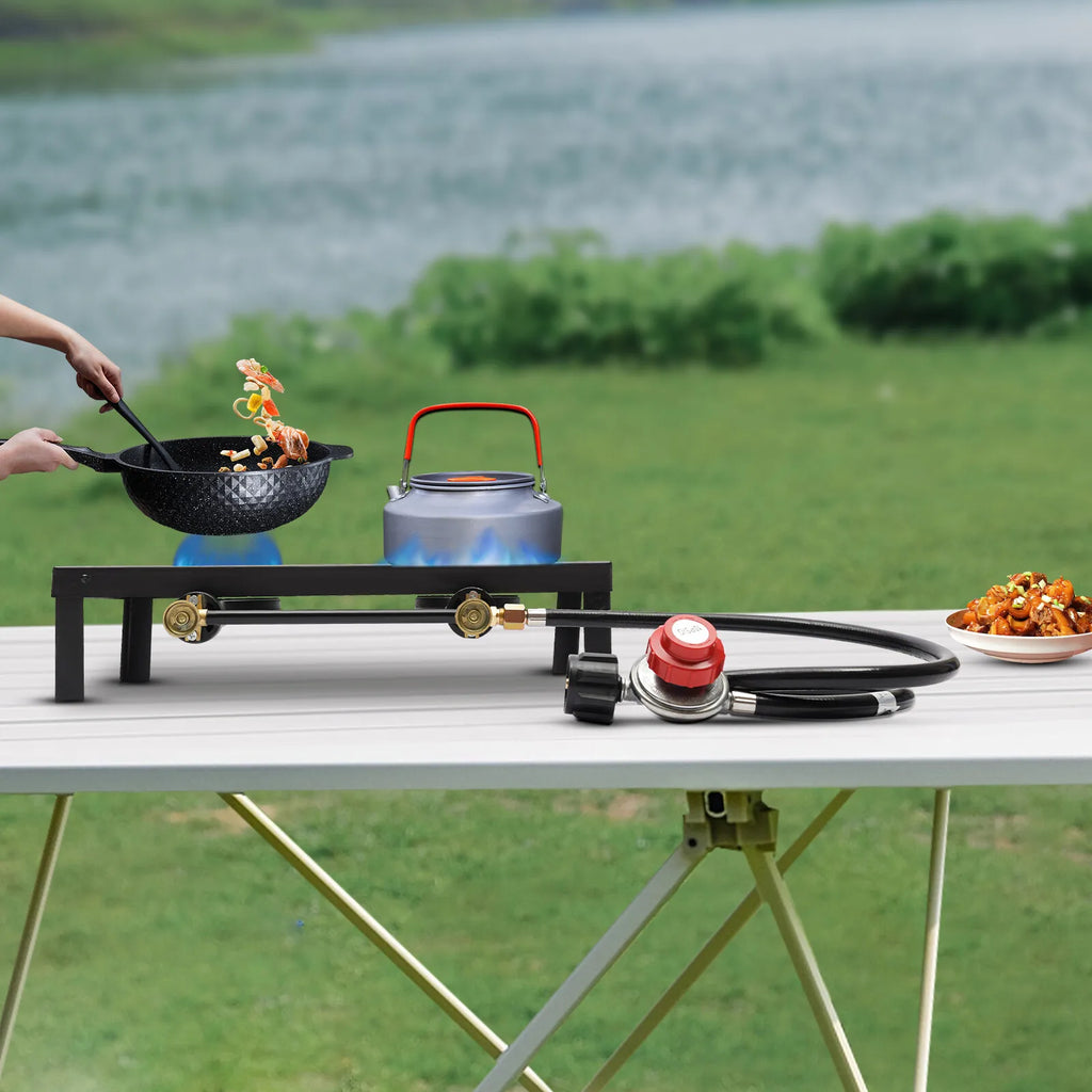 8000W Dual Burner Cast Iron Gas Camping Stove Portable for Outdoor Camping