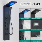 Black LED Shower Panel Tower System, Rain Waterfall Massage Body Spa