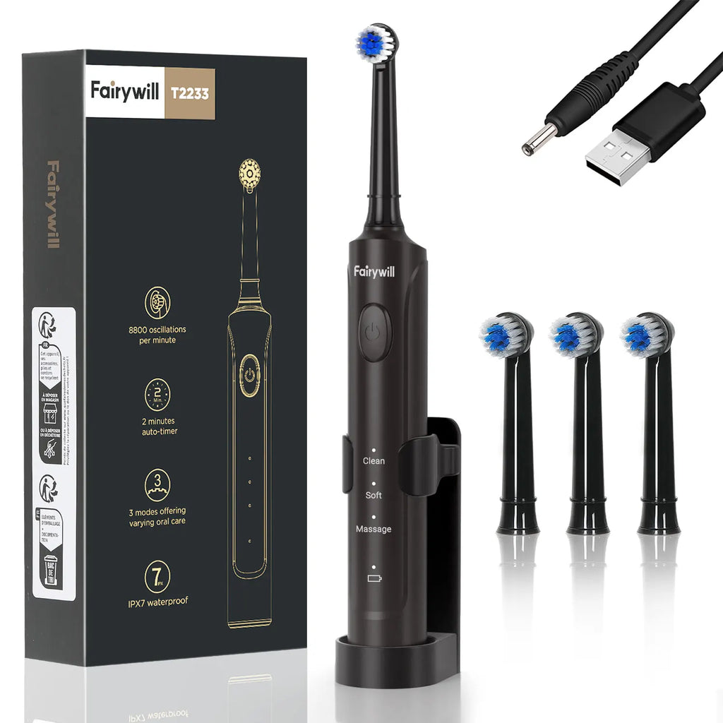 Electric Toothbrush T2233Powerful Rotation Cleaning 4 Replacement Heads Rechargeable Sonic Toothbrush for Adults