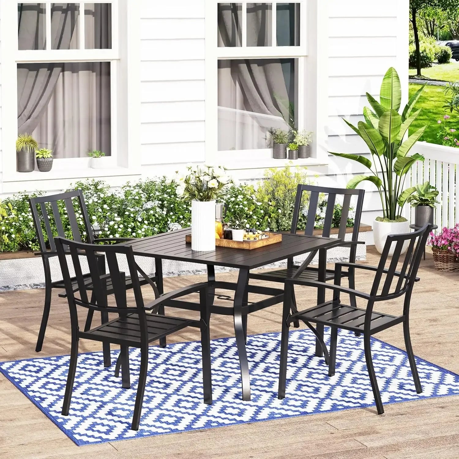 Outdoor Dining Set for 4, Patio Table and Chairs Set with Umbrella Hole