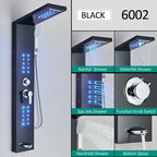 Black LED Shower Panel Tower System, Rain Waterfall Massage Body Spa