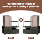 Mini Fridge Stand with Wine Rack, Power Outlet, Microwave Oven Stand, Coffee Bar
