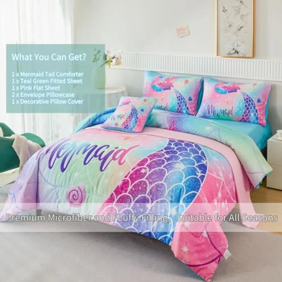 Colorful Rainbow Girls Comforter Set with Sheets Soft and Lightweight, 6 Pieces Teen Girls Bed in a Bag