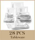 Square Dinnerware Sets 28 Piece White Porcelain Plates and Bowls Set Salt Pepper Pot Salad Pasta Bowls Dinner Set