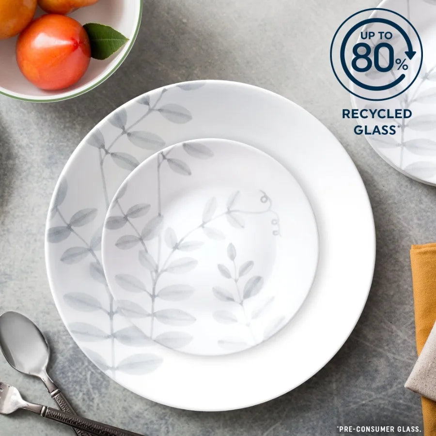 Flowing Fern 12-Piece Glass Dinnerware Set Service for 4
