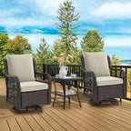 3-Piece Wicker Swivel Rocking Patio Set, 2 Chairs & Glass Table
