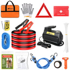 Car Emergency Kit with Jumper Cable, First Aid Kit Safety Assistance Tools for Travel Camping Outdoor Cars Truck SUV RV, Roadside Essentials with Flash Light